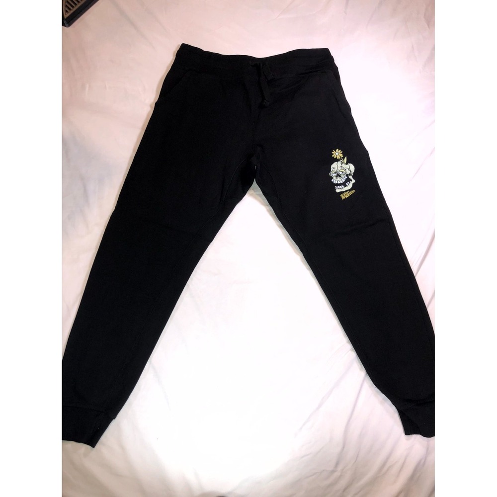 Your Highness Mens Large Black Fleece Lined Skull Logo Jogger Pants Performance